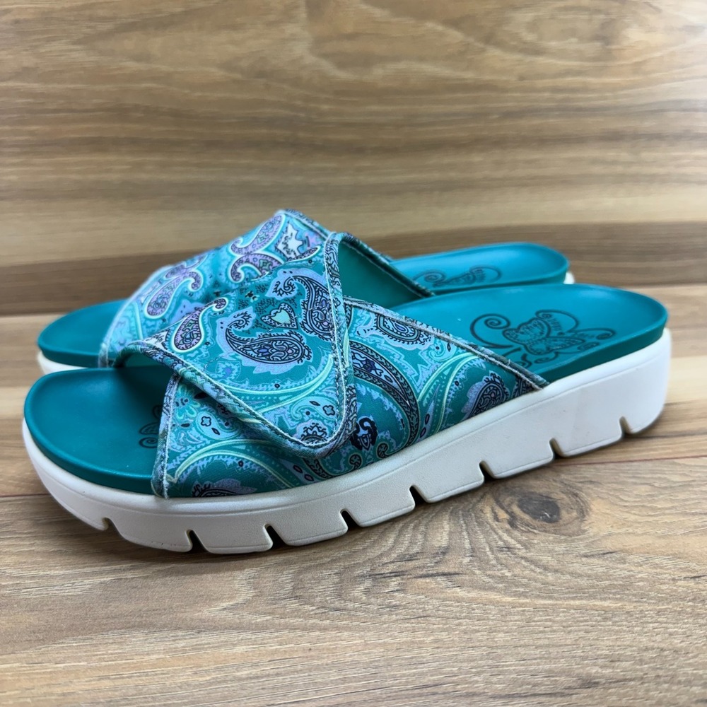 Alegria Airie Teal Paisley Sandals Womens 9 EU 39 Comfort Slide Vacation Resort - Picture 3 of 11